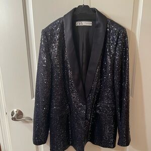 Zara Black Sequin Blazer and Matching Pants